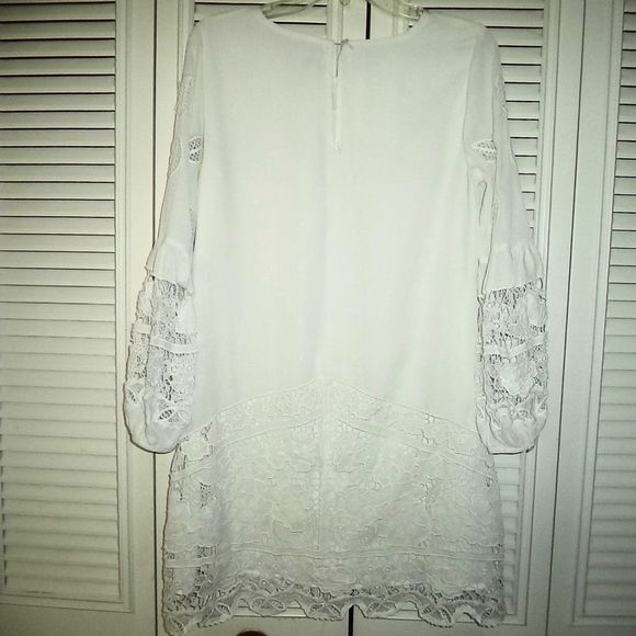 CHELSEA 28 DRESS WHITE EYELET EMBROIDERED FLORAL BOHO FLARE SLEEVE-WOMENS SIZE S - Picture 5 of 5